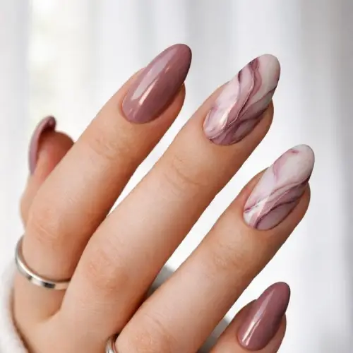 Nail Extension with Marble Nail Art