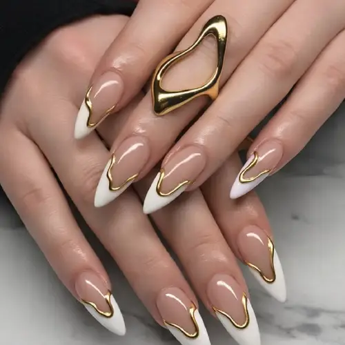 Nail Extension with Chrome Art